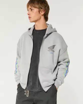Boxy Honda Racing Graphic Zip-Up Hoodie,Boxy Honda Racing Graphic Zip-Up Hoodie