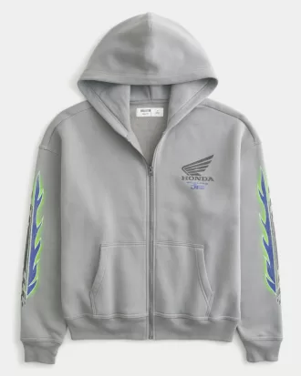 Boxy Honda Racing Graphic Zip-Up Hoodie,Boxy Honda Racing Graphic Zip-Up Hoodie