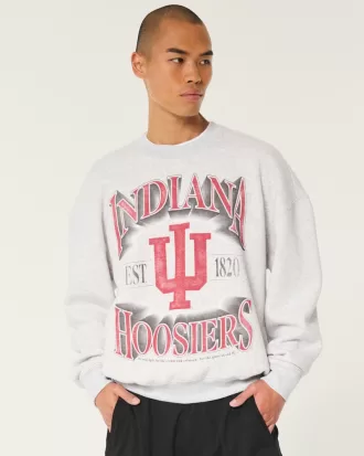 Boxy Indiana University Hoosiers Graphic Crew Sweatshirt,Boxy Indiana University Hoosiers Graphic Crew Sweatshirt