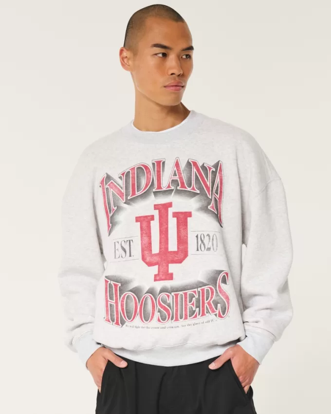 Boxy Indiana University Hoosiers Graphic Crew Sweatshirt,Boxy Indiana University Hoosiers Graphic Crew Sweatshirt