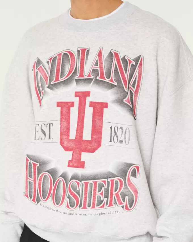 Boxy Indiana University Hoosiers Graphic Crew Sweatshirt,Boxy Indiana University Hoosiers Graphic Crew Sweatshirt