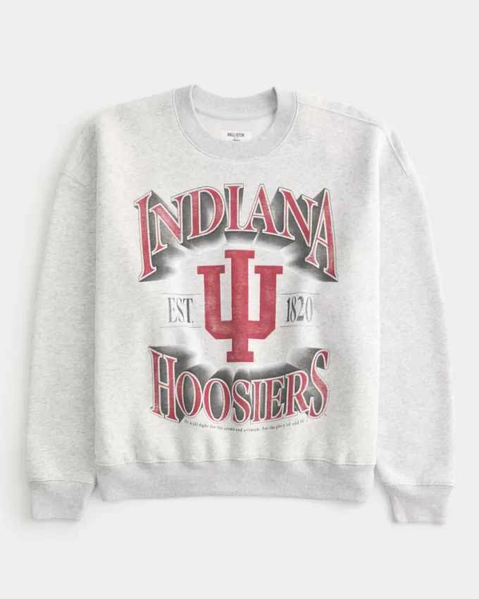 Boxy Indiana University Hoosiers Graphic Crew Sweatshirt,Boxy Indiana University Hoosiers Graphic Crew Sweatshirt
