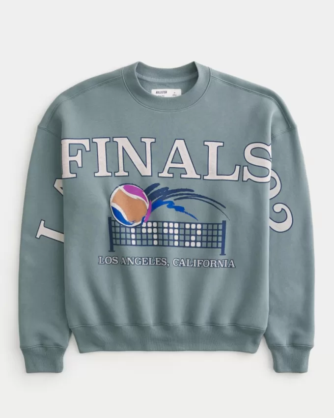 Boxy LA Finals Tennis Graphic Crew Sweatshirt,Boxy LA Finals Tennis Graphic Crew Sweatshirt