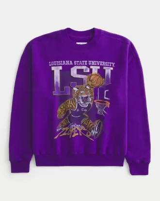 Boxy LSU Tigers Graphic Crew Sweatshirt,Boxy LSU Tigers Graphic Crew Sweatshirt