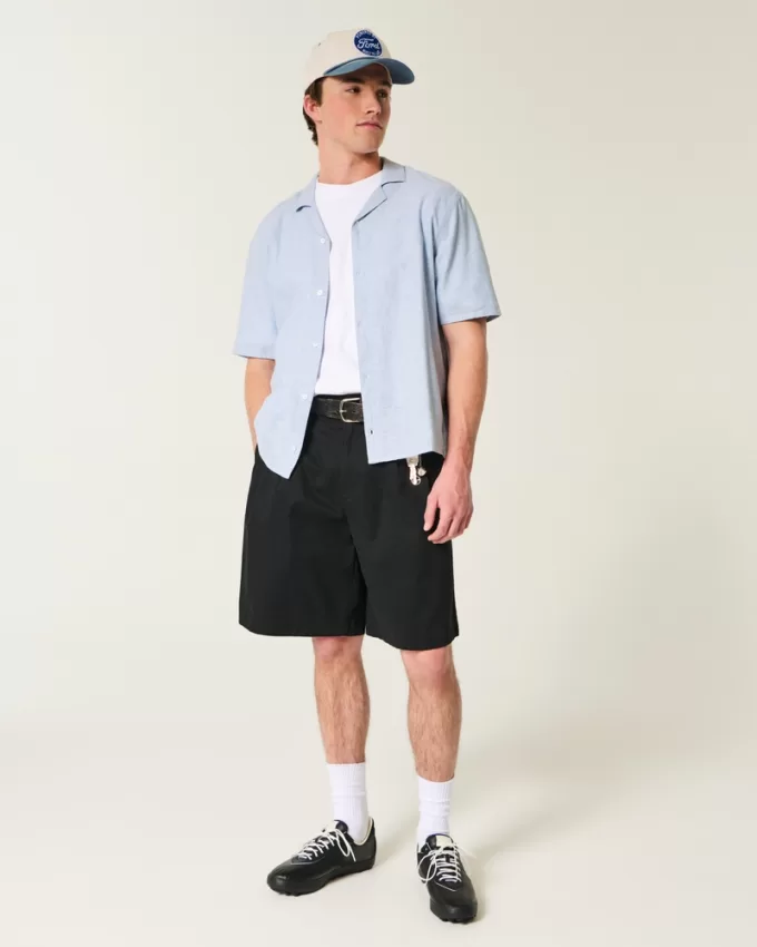 Boxy Linen-Blend Short-Sleeve Shirt,Boxy Linen-Blend Short-Sleeve Shirt