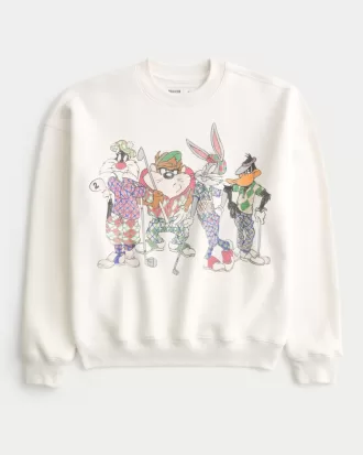 Boxy Looney Tunes Golf Graphic Crew Sweatshirt,Boxy Looney Tunes Golf Graphic Crew Sweatshirt