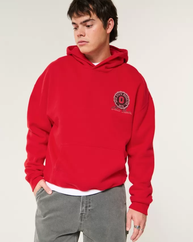 Boxy Ohio State Buckeyes Graphic Hoodie,Boxy Ohio State Buckeyes Graphic Hoodie