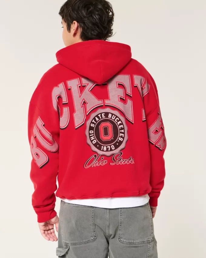 Boxy Ohio State Buckeyes Graphic Hoodie,Boxy Ohio State Buckeyes Graphic Hoodie
