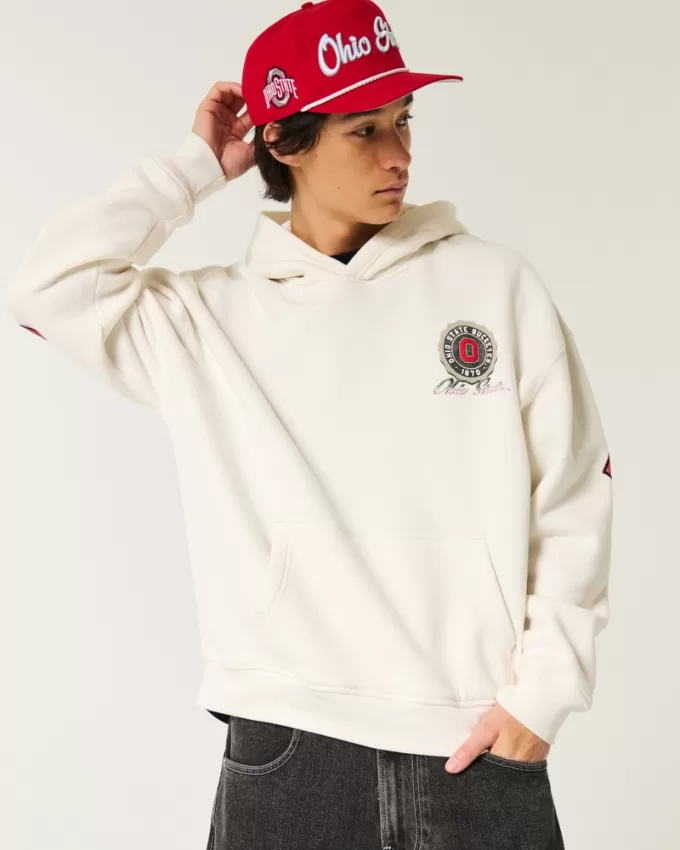 Boxy Ohio State Buckeyes Graphic Hoodie,Boxy Ohio State Buckeyes Graphic Hoodie