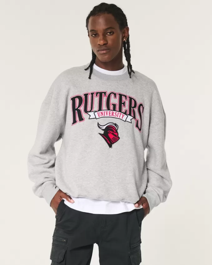 Boxy Rutgers University Graphic Crew Sweatshirt,Boxy Rutgers University Graphic Crew Sweatshirt