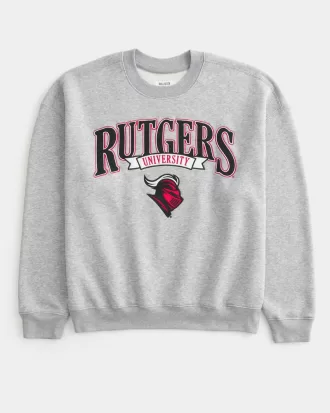 Boxy Rutgers University Graphic Crew Sweatshirt,Boxy Rutgers University Graphic Crew Sweatshirt