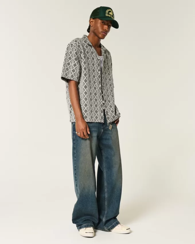 Boxy Short-Sleeve Crochet-Style Shirt,Boxy Short-Sleeve Crochet-Style Shirt