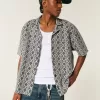 Boxy Short-Sleeve Crochet-Style Shirt,Boxy Short-Sleeve Crochet-Style Shirt