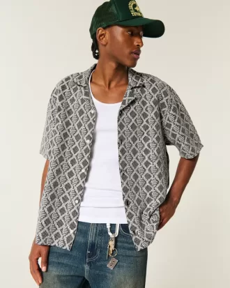 Boxy Short-Sleeve Crochet-Style Shirt,Boxy Short-Sleeve Crochet-Style Shirt