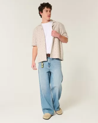 Boxy Short-Sleeve Crochet-Style Shirt,Boxy Short-Sleeve Crochet-Style Shirt