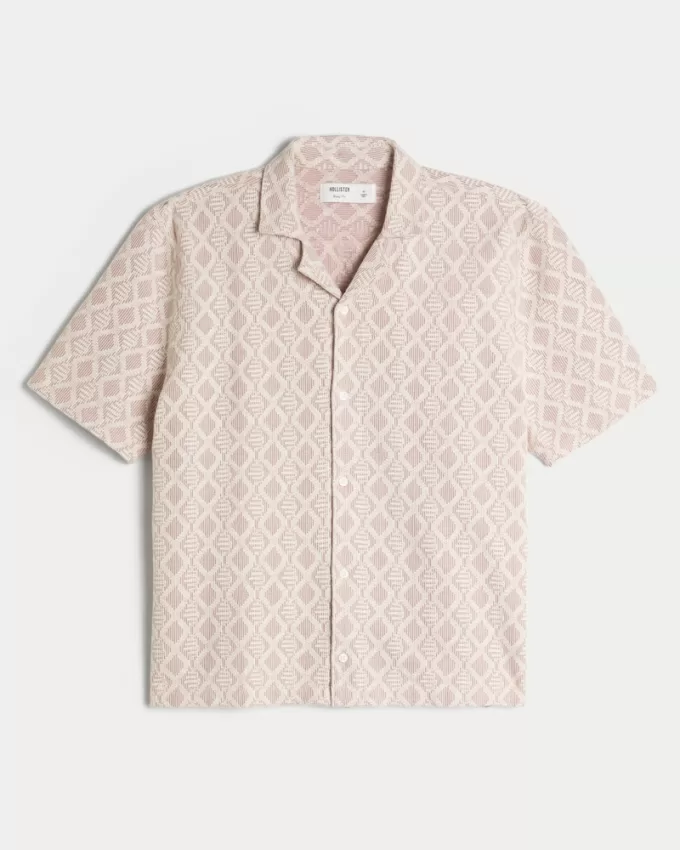 Boxy Short-Sleeve Crochet-Style Shirt,Boxy Short-Sleeve Crochet-Style Shirt