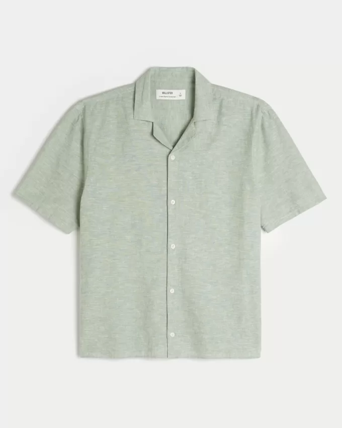 Boxy Short-Sleeve Linen-Blend Shirt,Boxy Short-Sleeve Linen-Blend Shirt
