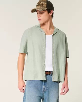 Boxy Short-Sleeve Linen-Blend Shirt,Boxy Short-Sleeve Linen-Blend Shirt