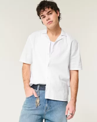 Boxy Short-Sleeve Linen-Blend Shirt,Boxy Short-Sleeve Linen-Blend Shirt