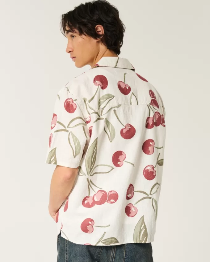 Boxy Short-Sleeve Linen-Blend Shirt,Boxy Short-Sleeve Linen-Blend Shirt