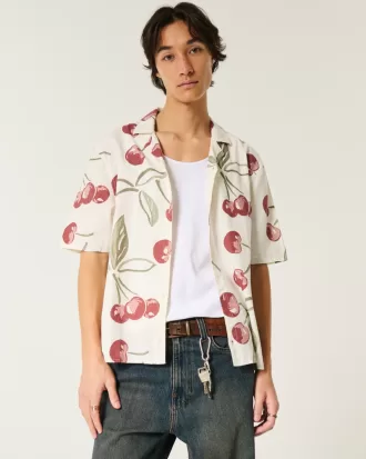 Boxy Short-Sleeve Linen-Blend Shirt,Boxy Short-Sleeve Linen-Blend Shirt