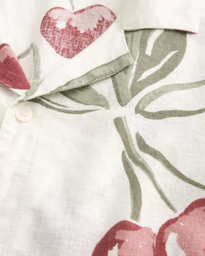 Boxy Short-Sleeve Linen-Blend Shirt,Boxy Short-Sleeve Linen-Blend Shirt