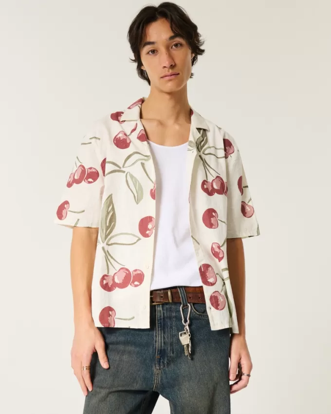 Boxy Short-Sleeve Linen-Blend Shirt,Boxy Short-Sleeve Linen-Blend Shirt