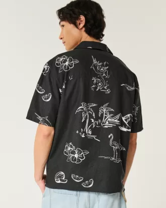 Boxy Short-Sleeve Linen-Blend Shirt,Boxy Short-Sleeve Linen-Blend Shirt