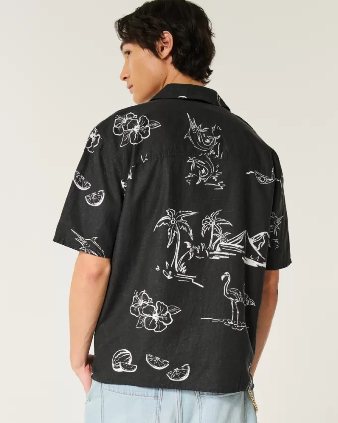 Boxy Short-Sleeve Linen-Blend Shirt,Boxy Short-Sleeve Linen-Blend Shirt