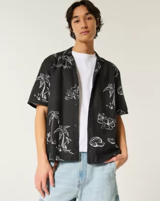 Boxy Short-Sleeve Linen-Blend Shirt,Boxy Short-Sleeve Linen-Blend Shirt