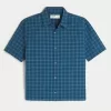 Boxy Short-Sleeve Plaid Shirt,Boxy Short-Sleeve Plaid Shirt