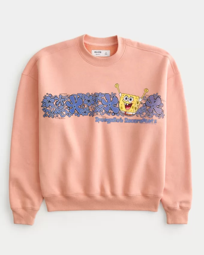 Boxy SpongeBob SquarePants Graphic Crew Sweatshirt,Boxy SpongeBob SquarePants Graphic Crew Sweatshirt