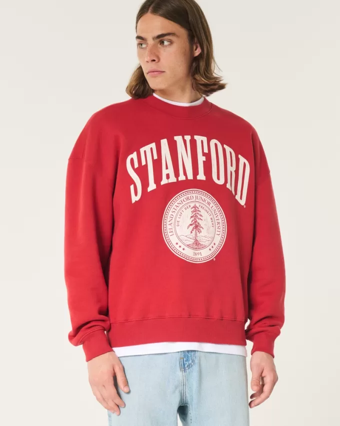 Boxy Stanford University Graphic Crew Sweatshirt,Boxy Stanford University Graphic Crew Sweatshirt