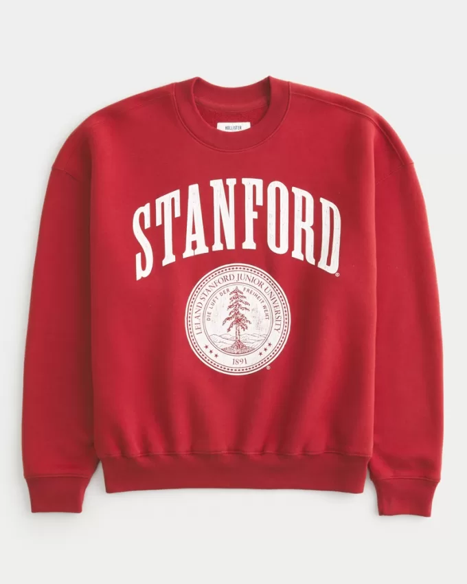 Boxy Stanford University Graphic Crew Sweatshirt,Boxy Stanford University Graphic Crew Sweatshirt