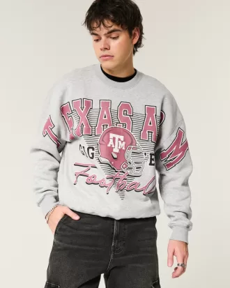 Boxy Texas A&M University Graphic Crew Sweatshirt,Boxy Texas A&M University Graphic Crew Sweatshirt