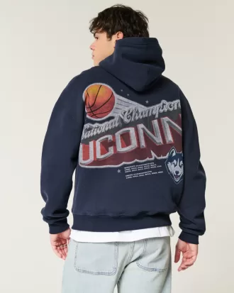 Boxy UConn Graphic Hoodie,Boxy UConn Graphic Hoodie