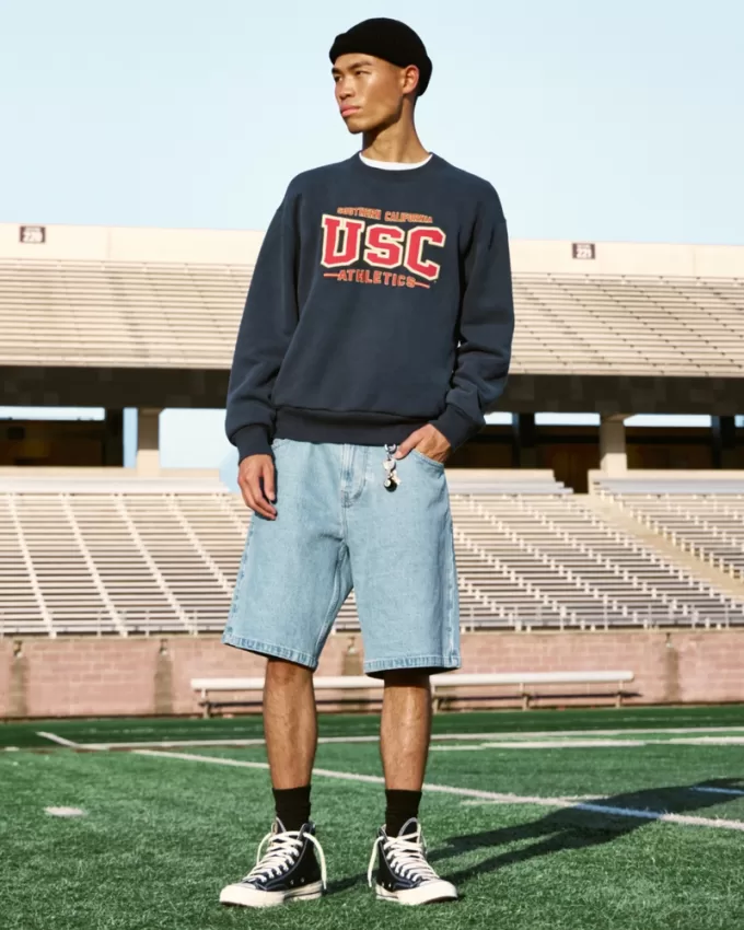 Boxy USC Athletics Graphic Crew Sweatshirt,Boxy USC Athletics Graphic Crew Sweatshirt