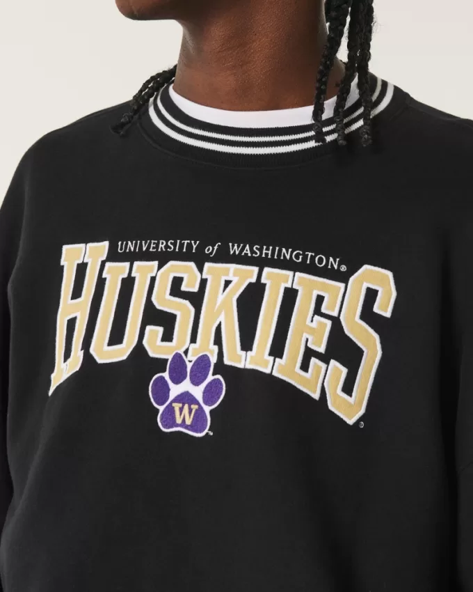 Boxy University of Washington Huskies Graphic Crew Sweatshirt,Boxy University of Washington Huskies Graphic Crew Sweatshirt