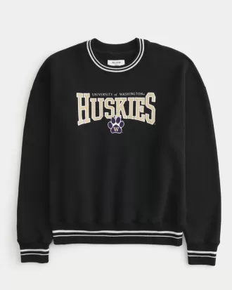 Boxy University of Washington Huskies Graphic Crew Sweatshirt,Boxy University of Washington Huskies Graphic Crew Sweatshirt