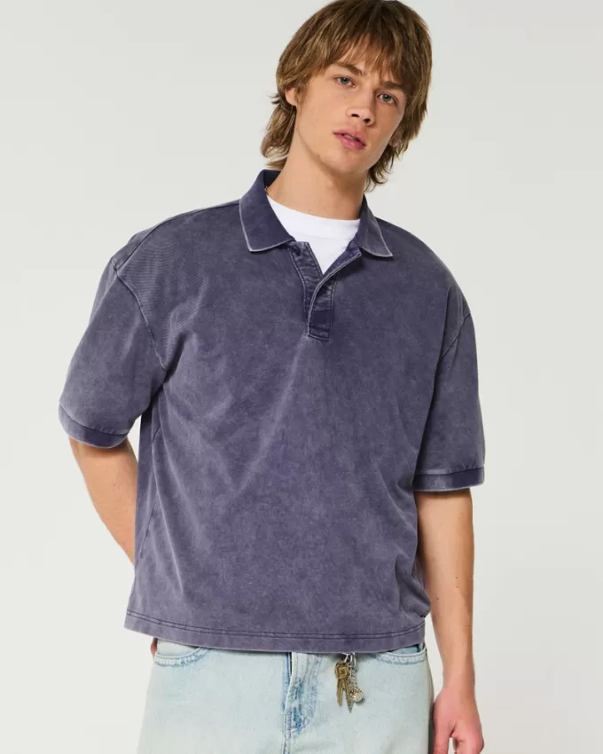 Boxy Washed Crop Polo,Boxy Washed Crop Polo