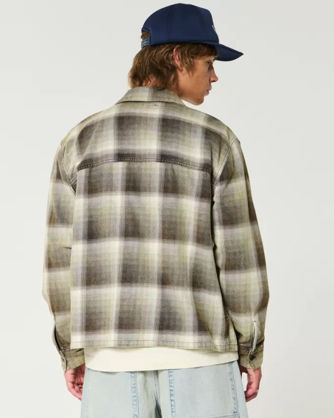 Boxy Washed Flannel Shirt,Boxy Washed Flannel Shirt