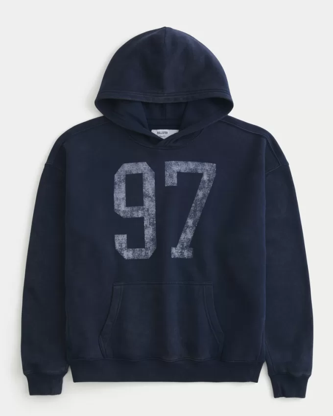 Boxy Washed Number Graphic Hoodie,Boxy Washed Number Graphic Hoodie