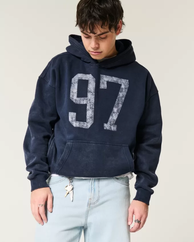 Boxy Washed Number Graphic Hoodie,Boxy Washed Number Graphic Hoodie