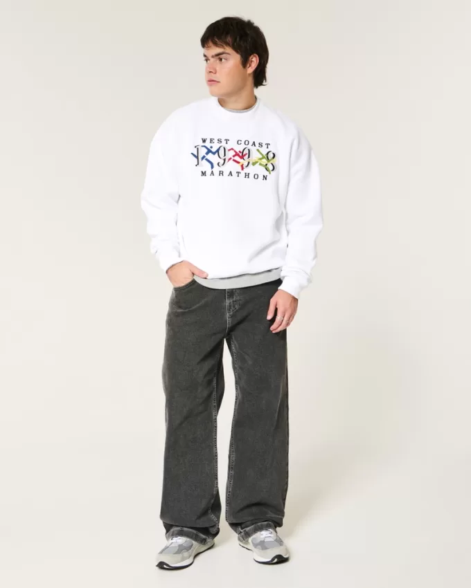 Boxy West Coast Marathon Graphic Crew Sweatshirt,Boxy West Coast Marathon Graphic Crew Sweatshirt