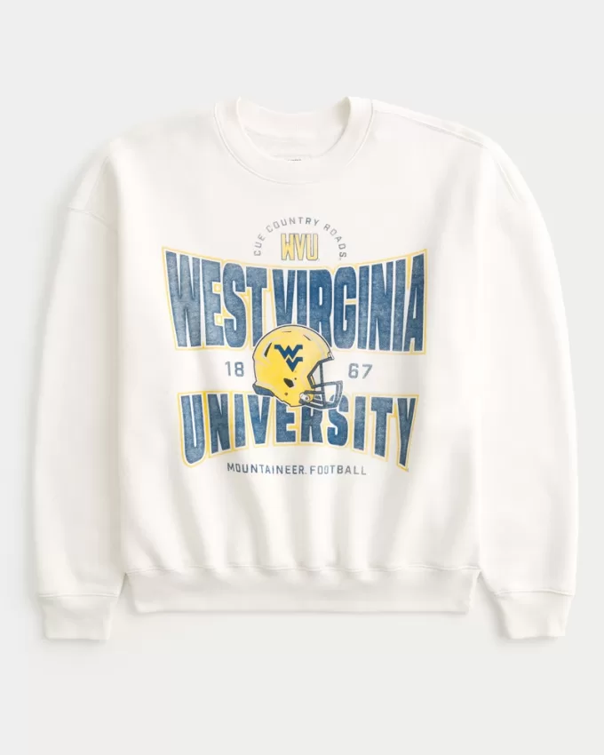 Boxy West Virginia University Graphic Crew Sweatshirt,Boxy West Virginia University Graphic Crew Sweatshirt