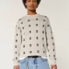 Boxy Windowpane Stitch Crew Sweater,Boxy Windowpane Stitch Crew Sweater