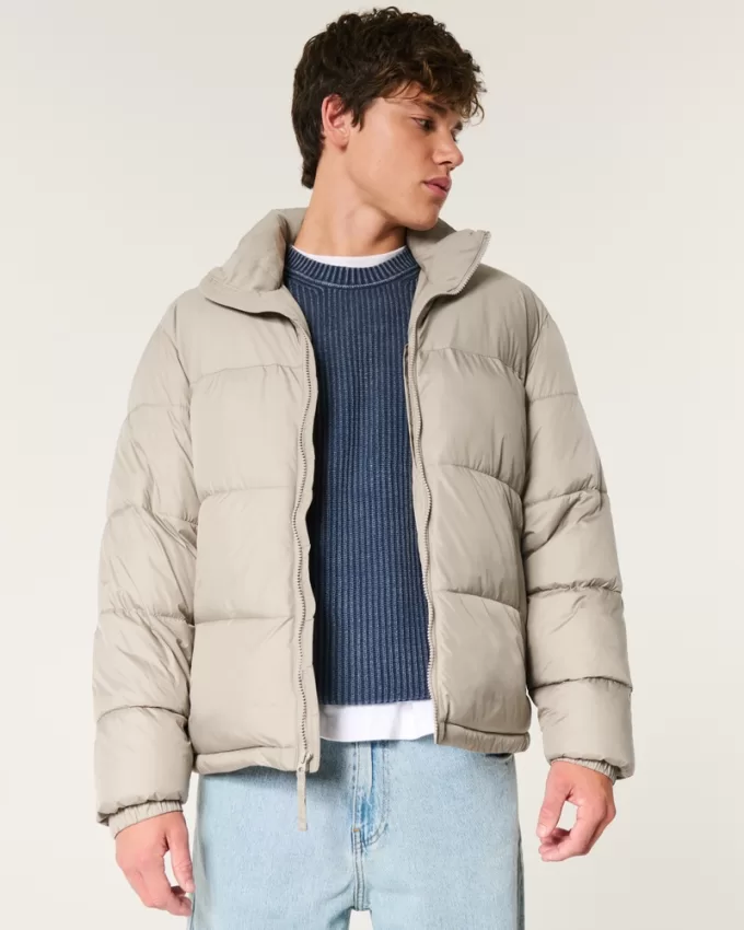 Boxy Zip-Up Puffer Jacket,Boxy Zip-Up Puffer Jacket