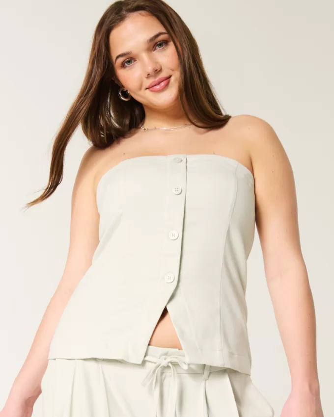 Button-Through Tube Top,Button-Through Tube Top