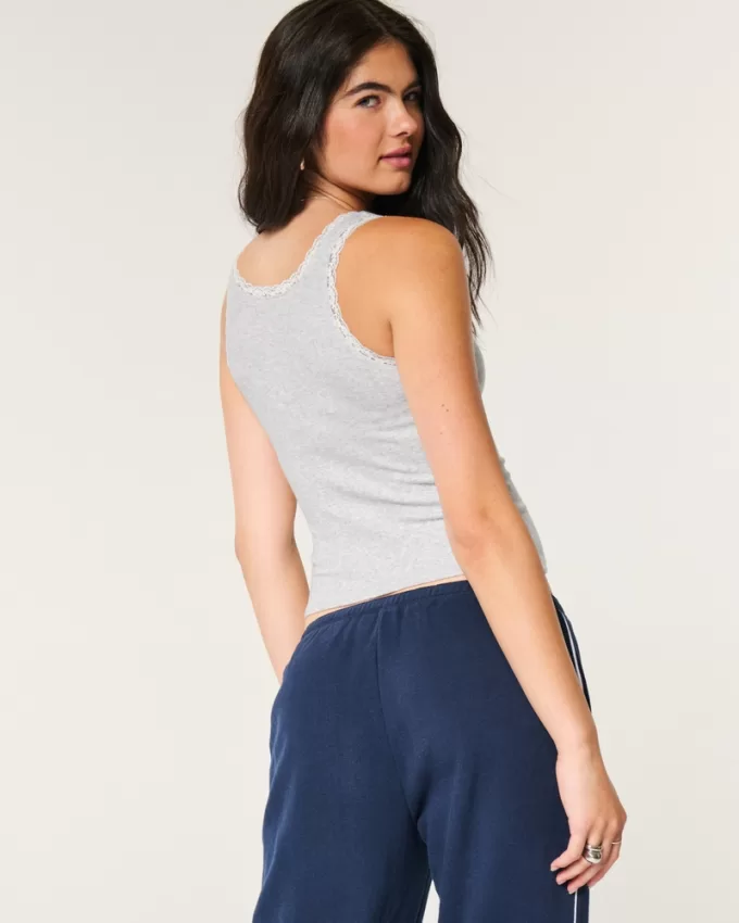 Cotton Blend Lace-Trim Scoop Cami,Cotton Blend Lace-Trim Scoop Cami