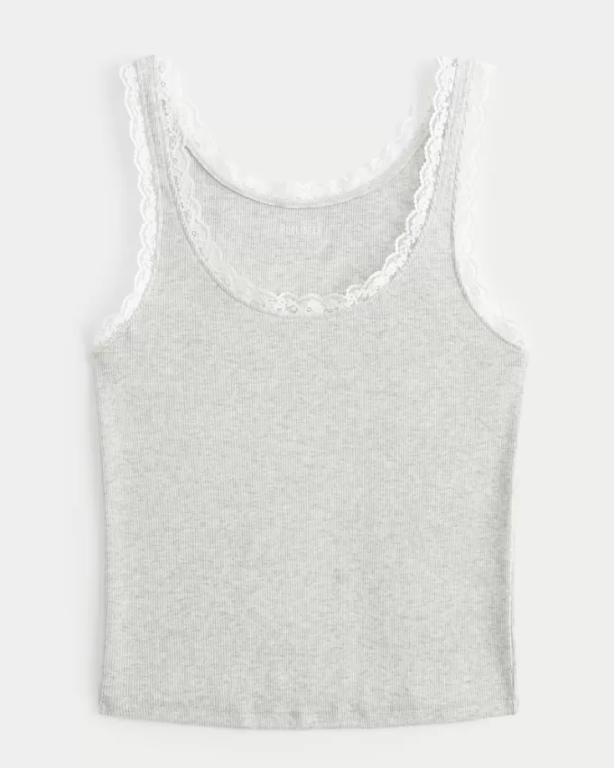 Cotton Blend Lace-Trim Scoop Cami,Cotton Blend Lace-Trim Scoop Cami